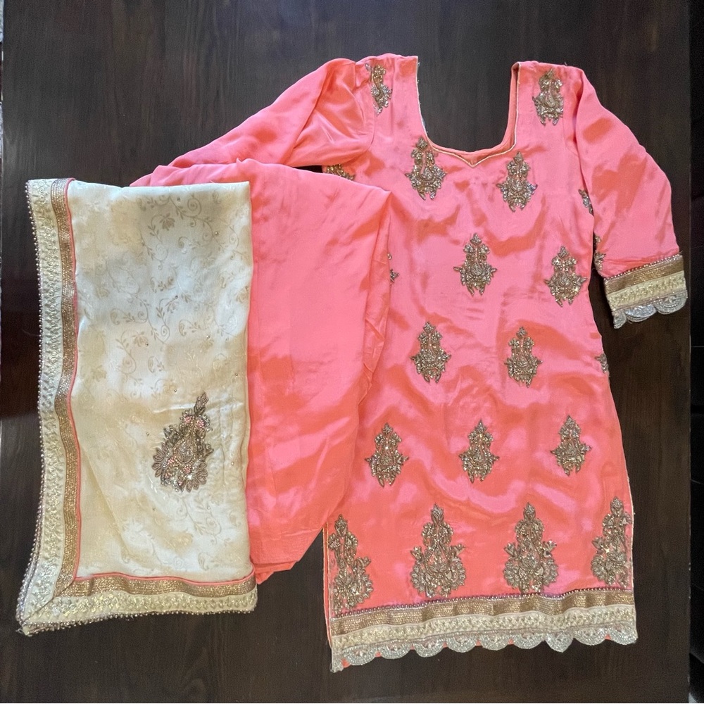 3pc Peach & Golden Color Salwaar Suit